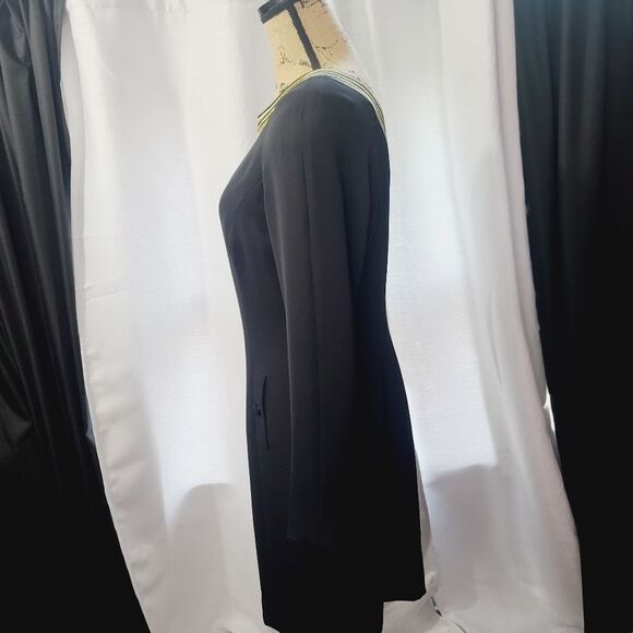 Vintage 80s Patricia Magali Black Metallic Gold Structured Long Sleeve Dress - Picture 5 of 17